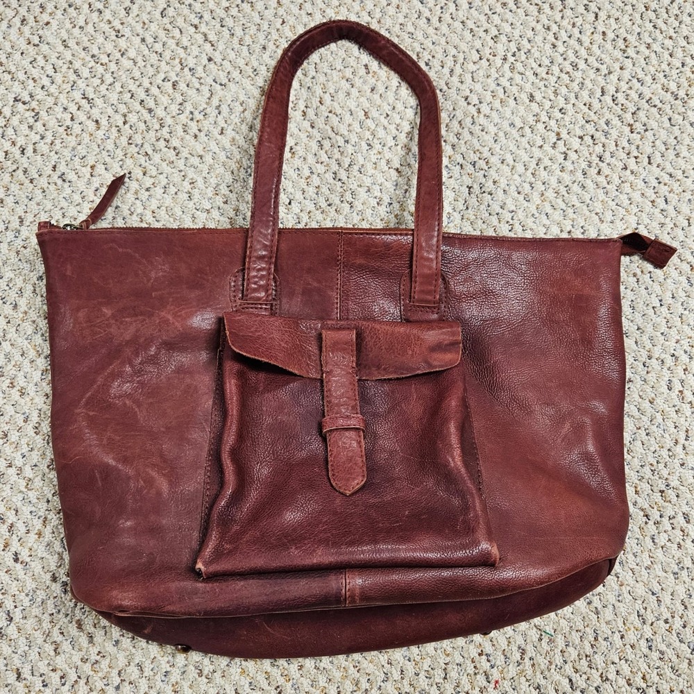 We The Free People Heritage Leather Tote Bag Rustic Red Distressed Shoulder Bag